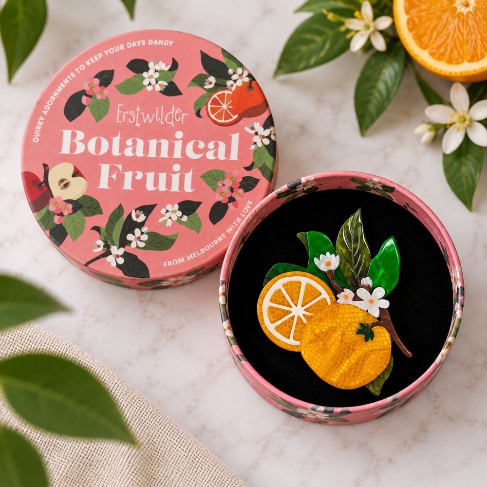 Erstwilder Brooch Undated Botanical Fruit Orange Crush Resin Pin Jewelry Limited